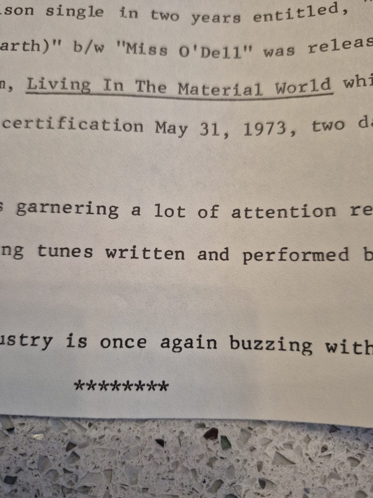 The Beatles 1973 Press Release Document Beatlemania