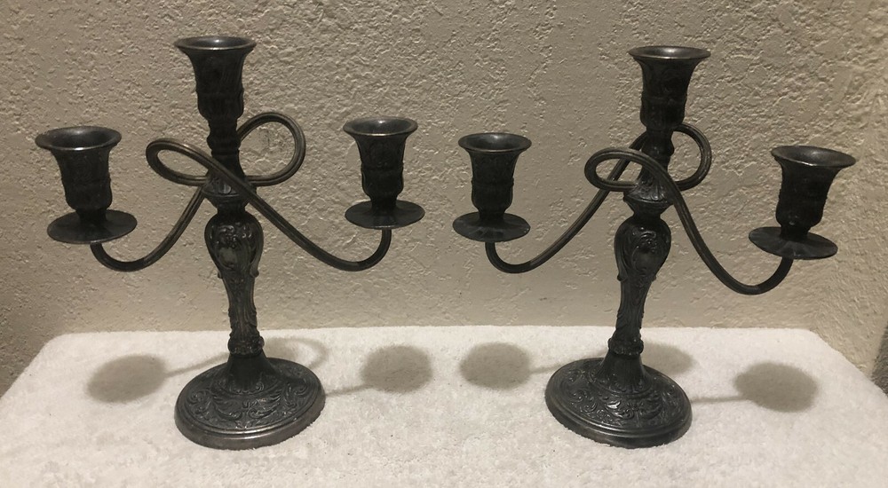 Vintage 2 Wm Rogers & Son Silverplate Triple Candelabra