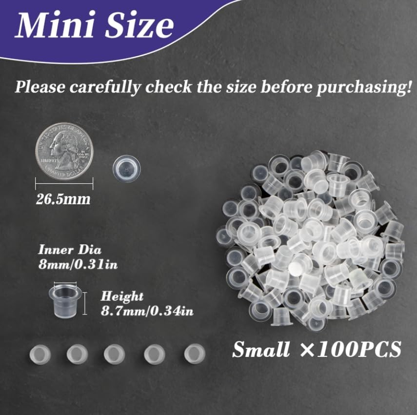 100PCS Non-Spill Plastic Tattoo Ink Caps - Durable Mini Size, Waterproof