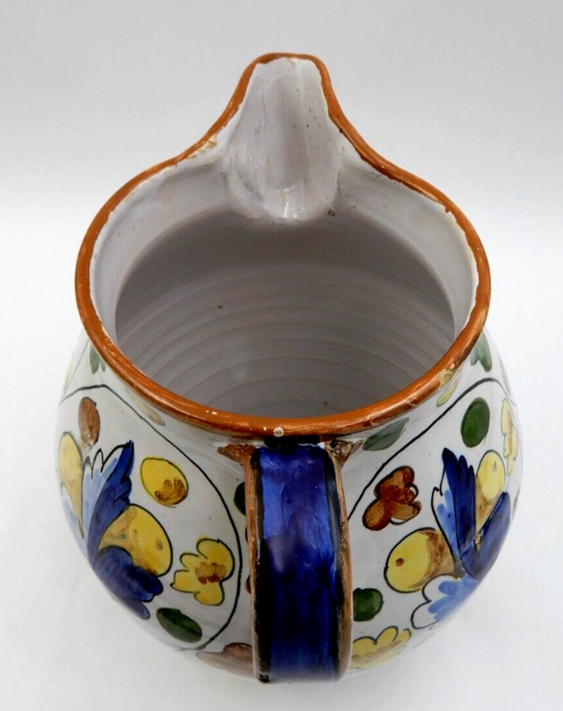 ITALIAN HANDMADE HAND-PAINTED LEAF & NUTS PATTERN CERAMIC JUG OR PITCHER