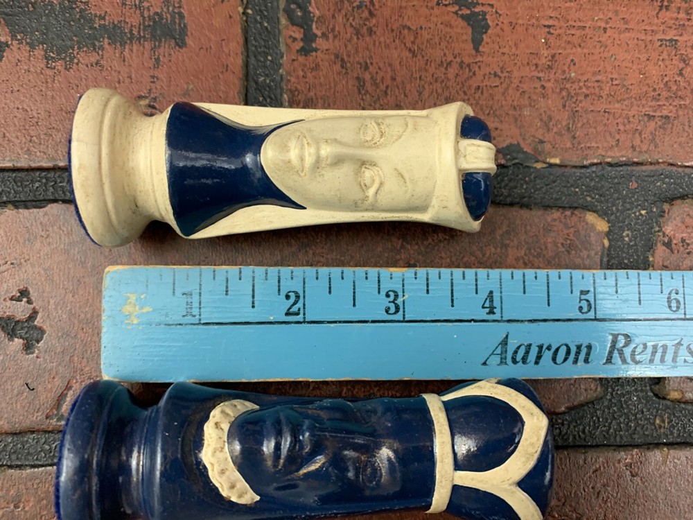 Vintage Chess Pieces Ceramic Medieval White Blue 31pcs