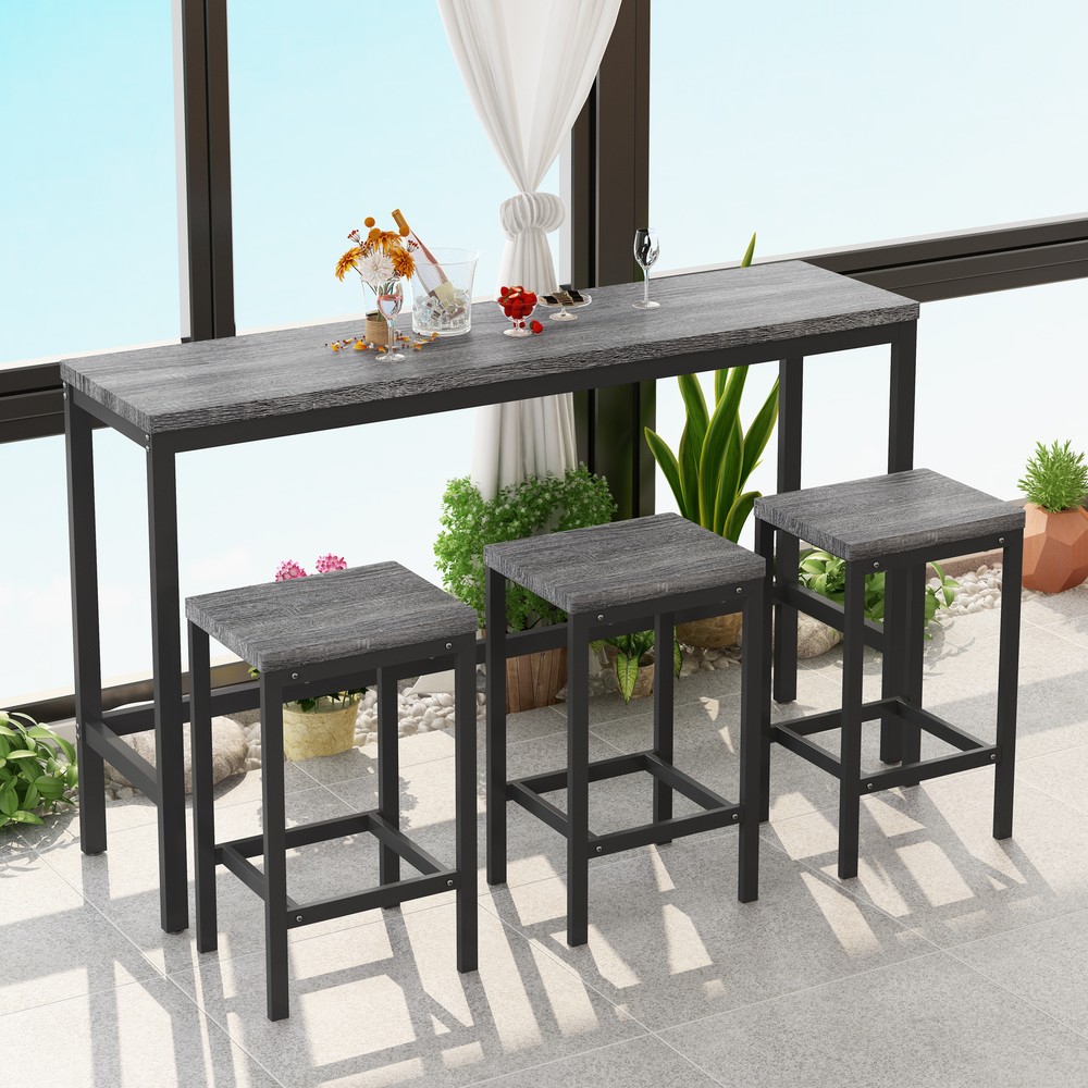Modern Kitchen Dining Table, Pub Table Long Dining Table Set with 3 Stools