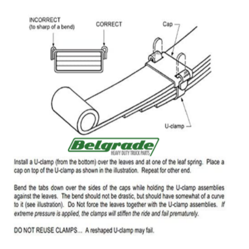 Leaf Spring Bend Repair Clip with Cap 2in. 4 Pack