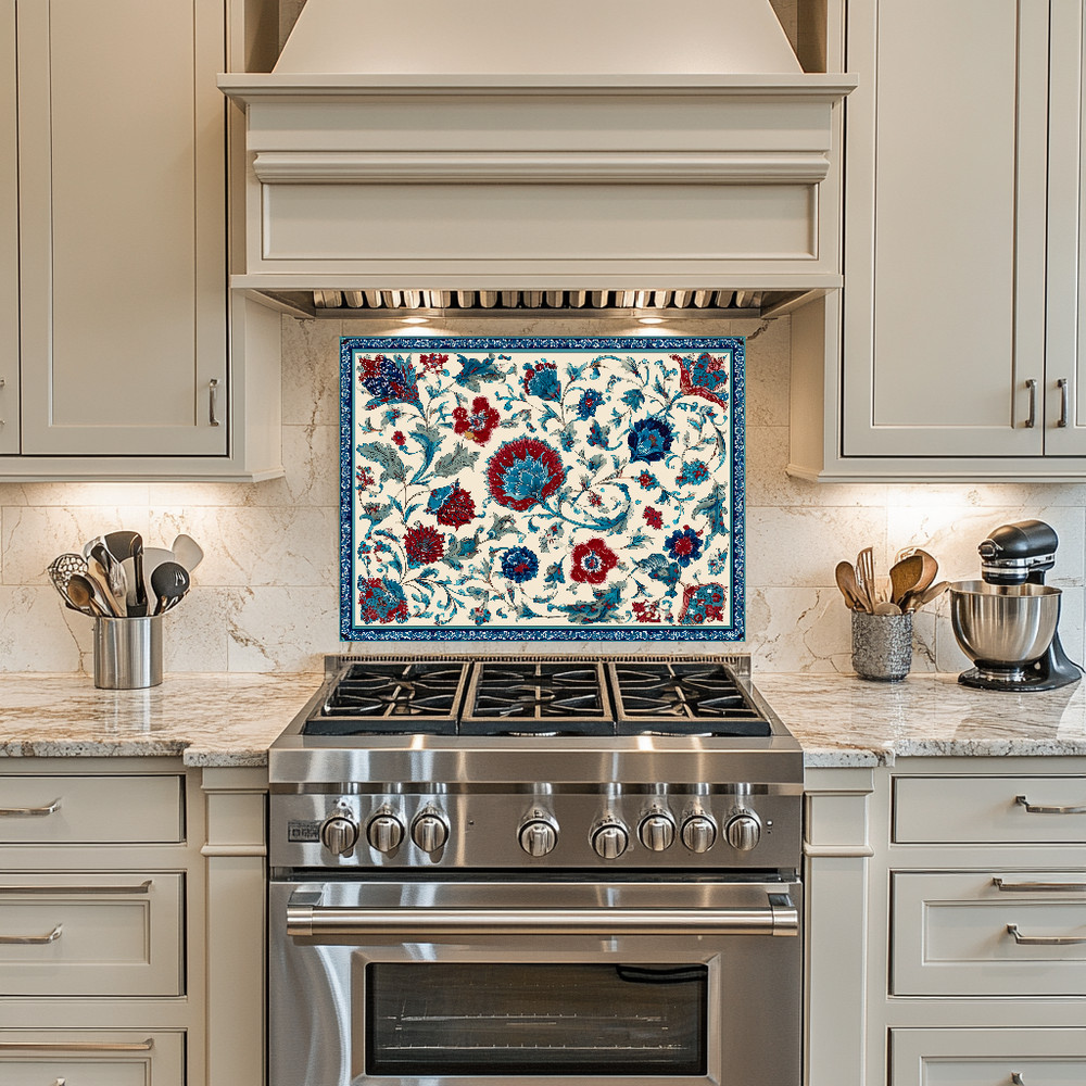 Ottoman Inspired Turkish Glass Backsplash Tile, Decorative Kitchen Splashback