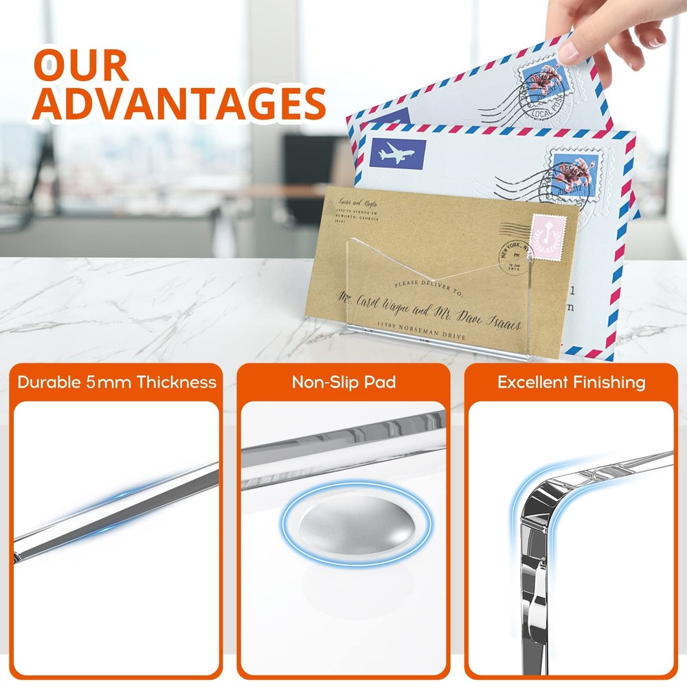 Acrylic Mail Holder Desk Envelope Organizer Clear 2 Pack