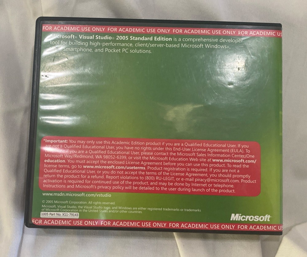 Retail Microsoft Visual Studio 2005 Standard Edition Academic 5 Disc Set W/ Key
