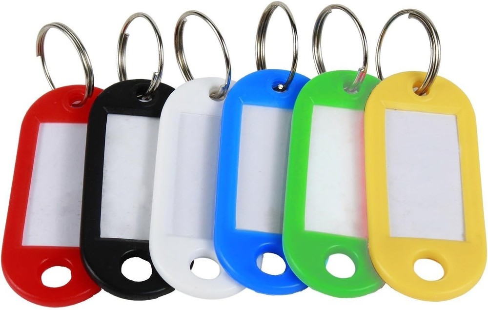 20 or 120 Pack Plastic Key Tags with Label Window ID Tag & Split Ring Keychain