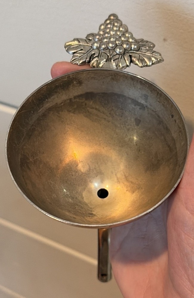 Silver Plated Wine Funnel W/Grape Handle Vintage 5.5”