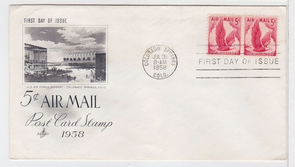TurtlesTradingPost - 5 Cent Airmail Rate Eagle #C50 - 1958  Artcraft FDC - Pair
