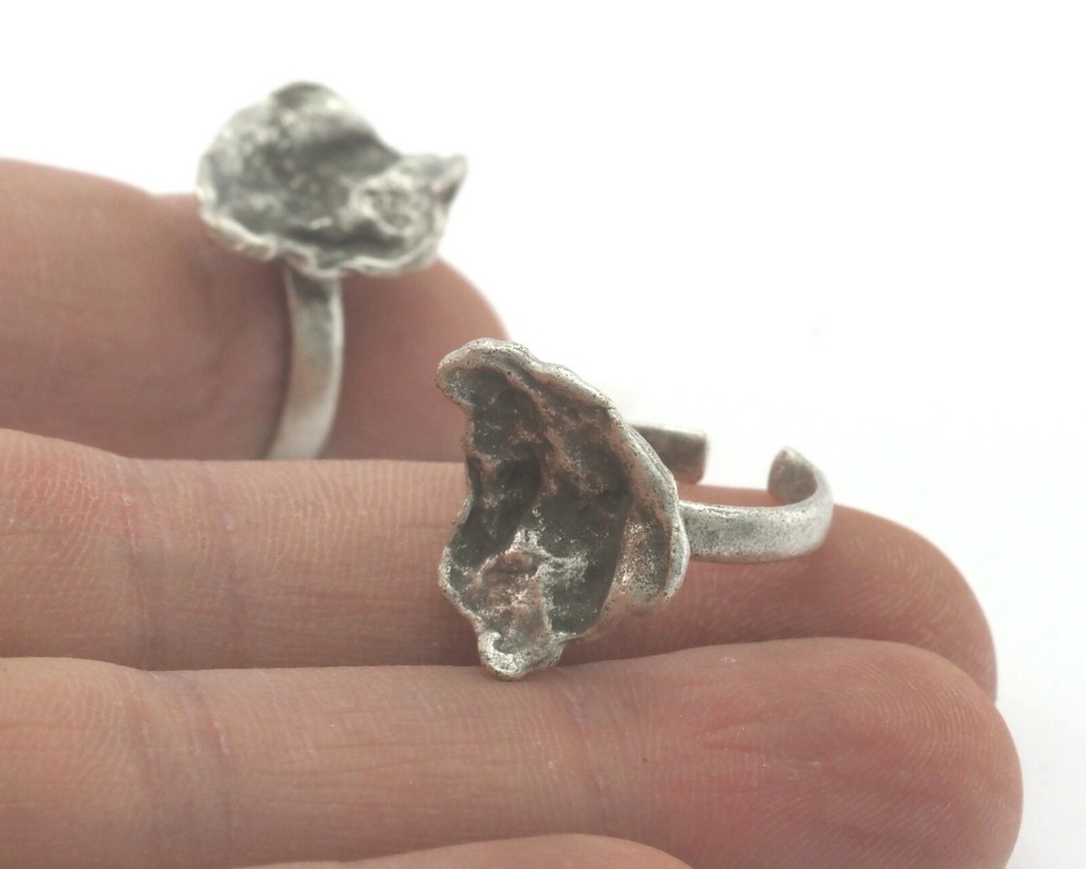Adjustable Ring Organic Leaf Antique silver plated brass 4-7US size 4135