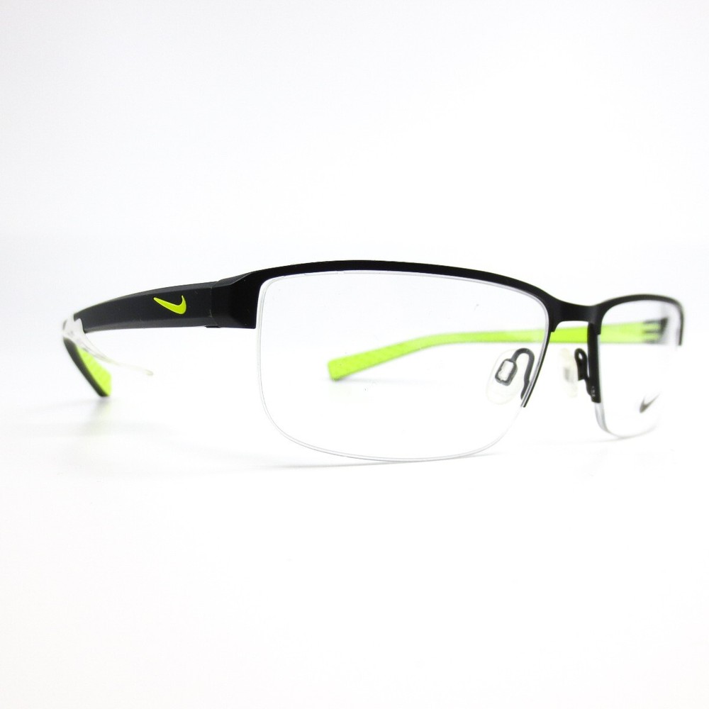 Nike Eyeglasses Frames 8098 015 Black Yellow Rectangular Half Rim 56-16-140