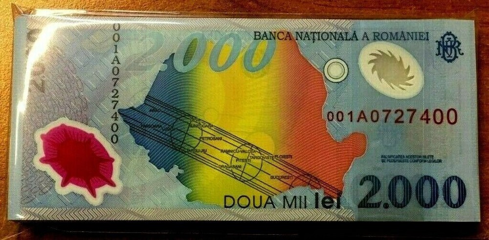 ROMANIA 2000 LEI P-111 1999 x 1 Pcs Solar Eclipse POLYMER *001A* UNC Space NOTE