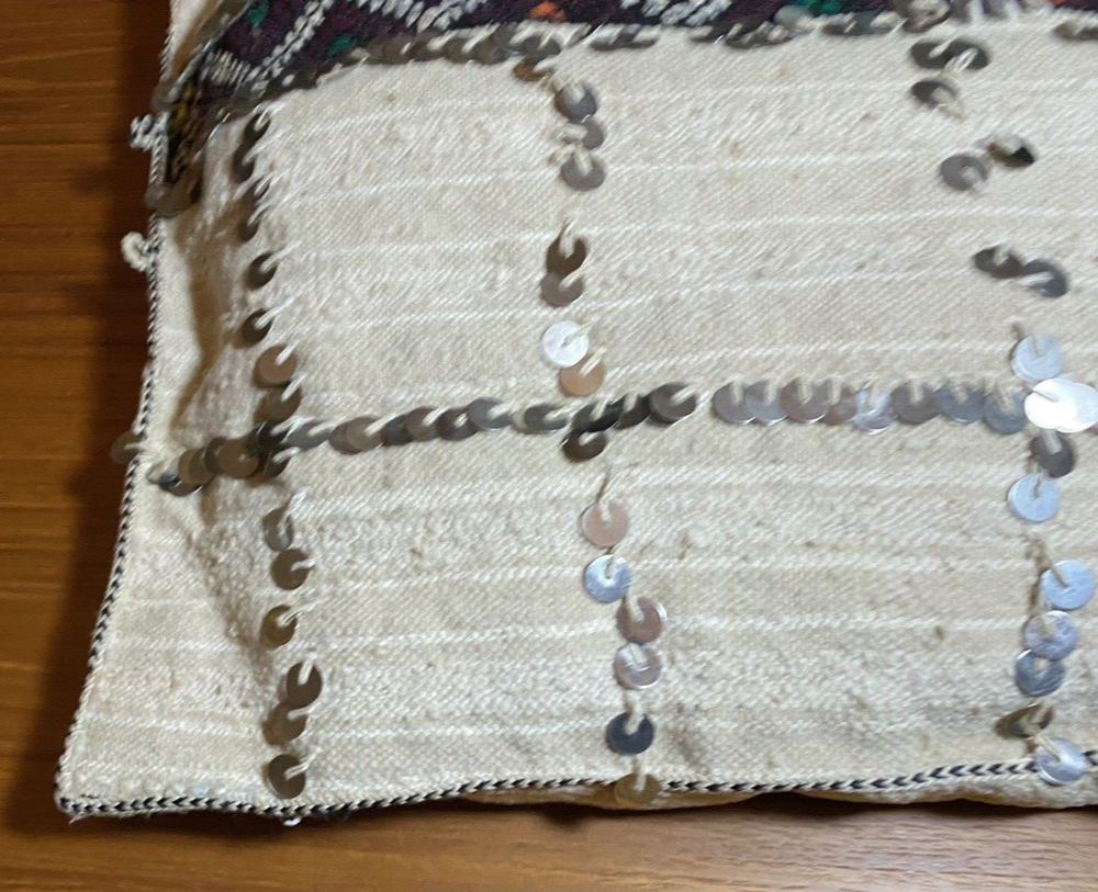 Moroccan Vintage Handmade Pillow Berber Wedding Blanket Sequins