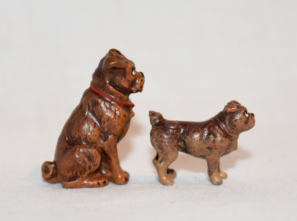 Vienna Bronze Miniature Tiny Bermann Pug Dogs Brown x2