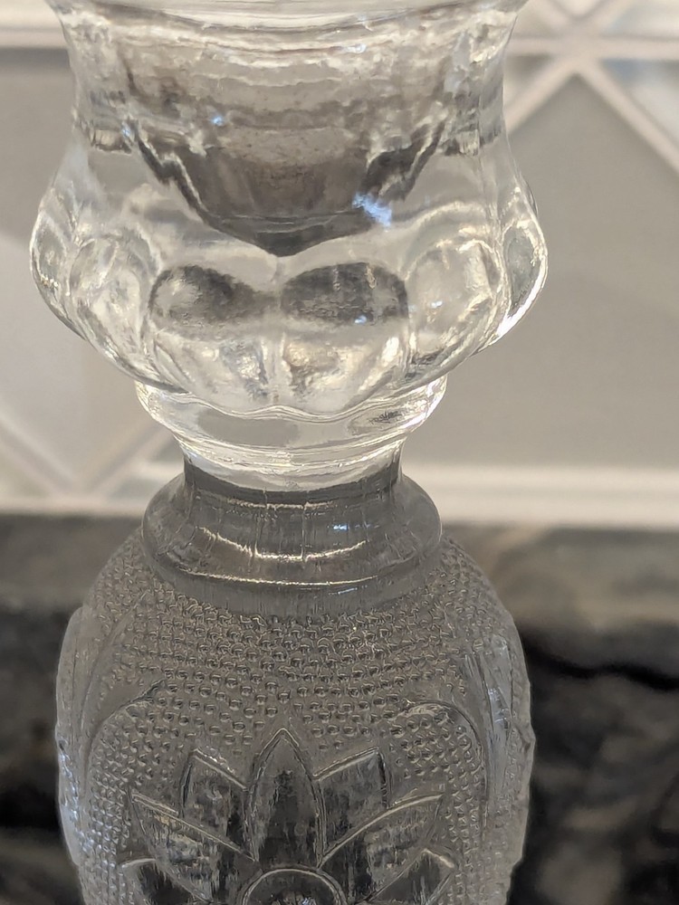 Antique EAPG Pressed Glass Candlestick – Heavy 3-Part Mold, Deep Floral Pattern