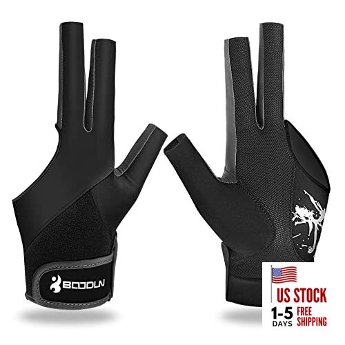 Billiard Pool Gloves for Left Hand 3 Finger, Splicing Process, Large Black