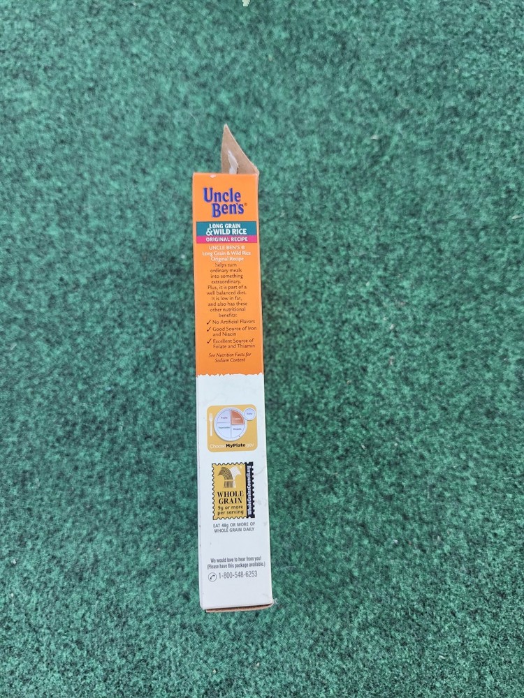 Opened Empty Uncle Ben’s Discontinued Logo Long Grain & Wild Rice Box action bin