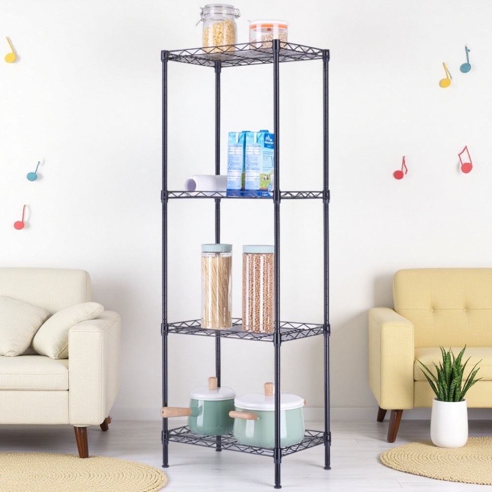 4-Tier Wire Shelving Unit - Heavy Duty, Adjustable, Modular & Black Kitchen Rack