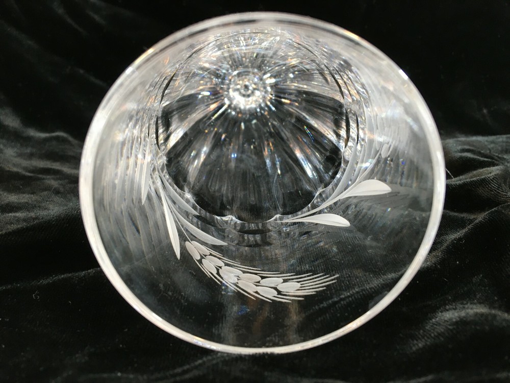 Clear Footed Crystal Glass Vase Etched Wheat