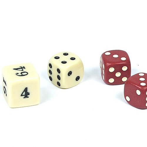 BACKGAMMON DICE SET IVORY AND BROWN 1/2" SQ. WITH DOUBLING CUBE