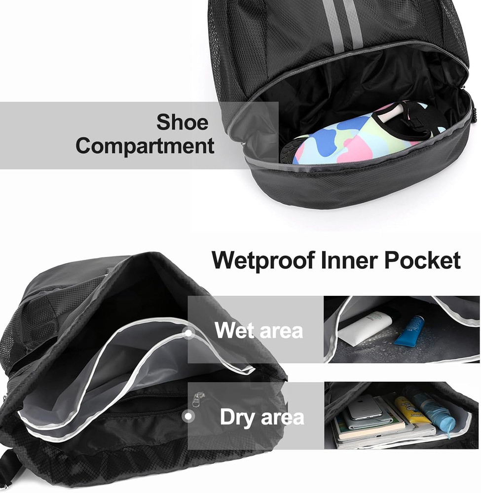 Large Black Gym Bag Bundle with Medium Navy Blue Sports Drawstring Backpack
