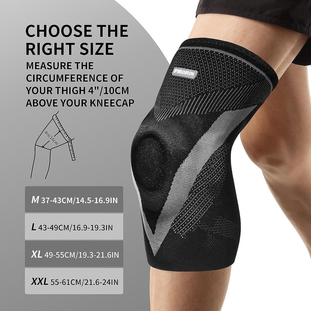 PROIRON V-Silicone Spring Support Knitted Knee Pads - Black Gray M 【Singl