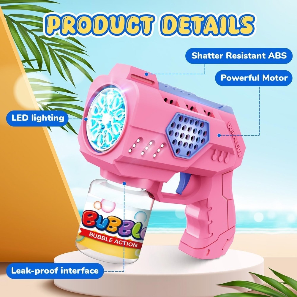 2 Pack Kids Bubble Guns - Fun LED Light Toys with Bubble Solution Included
