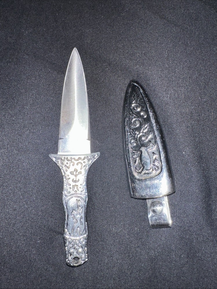Engraved Silver Boot Athame Knife Dagger Pagan Altar