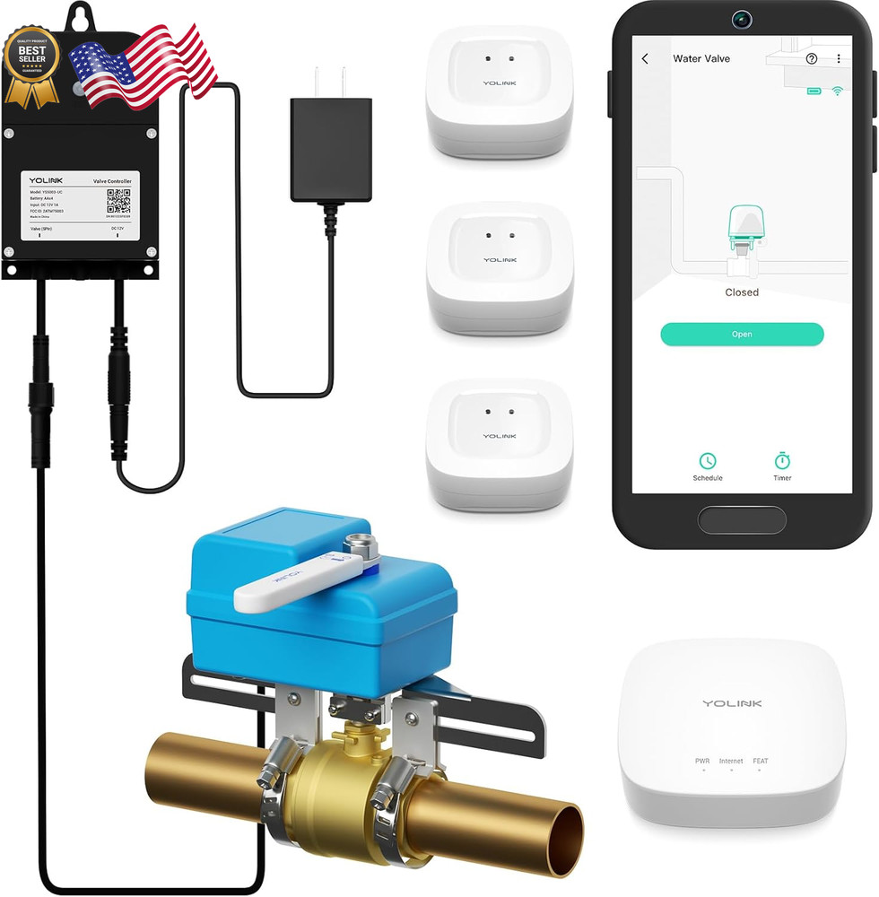 YoLink DIY Automatic Water Leak Detection & Shut-Off Starter Kit, EVO Valve