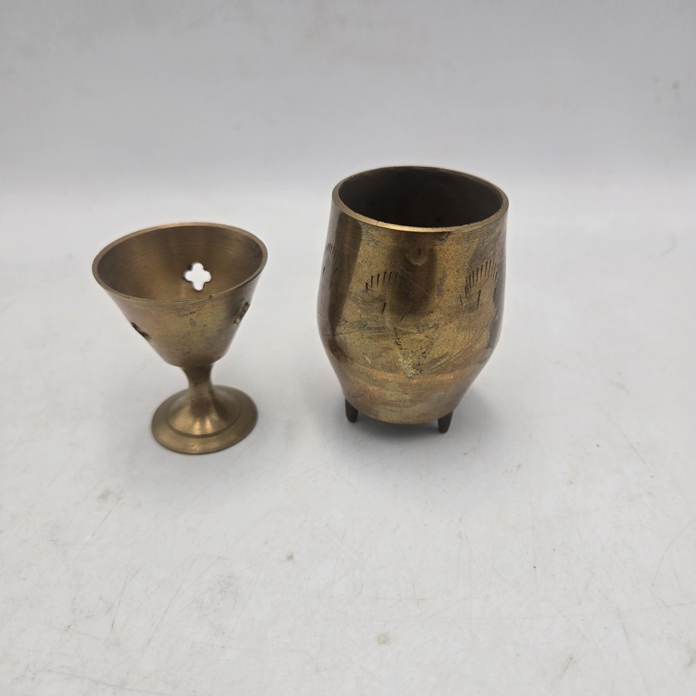 2 Small VTG Brass Incense Burner etched