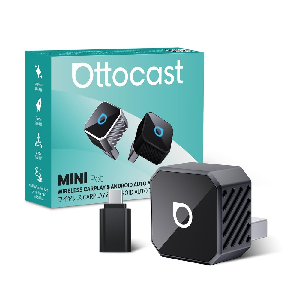 OTTOCAST Mini 3.0 Black 2-in-1 Wireless CarPlay & Android Auto Adapter