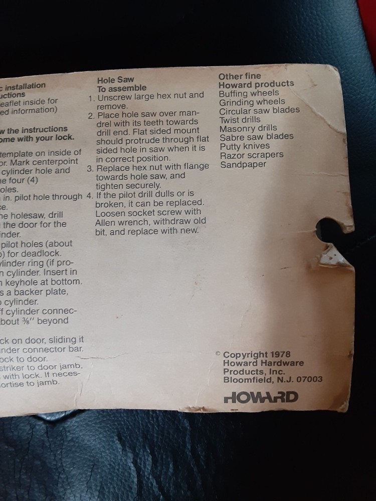 Howard Lock Installation kit for dead locks #9648