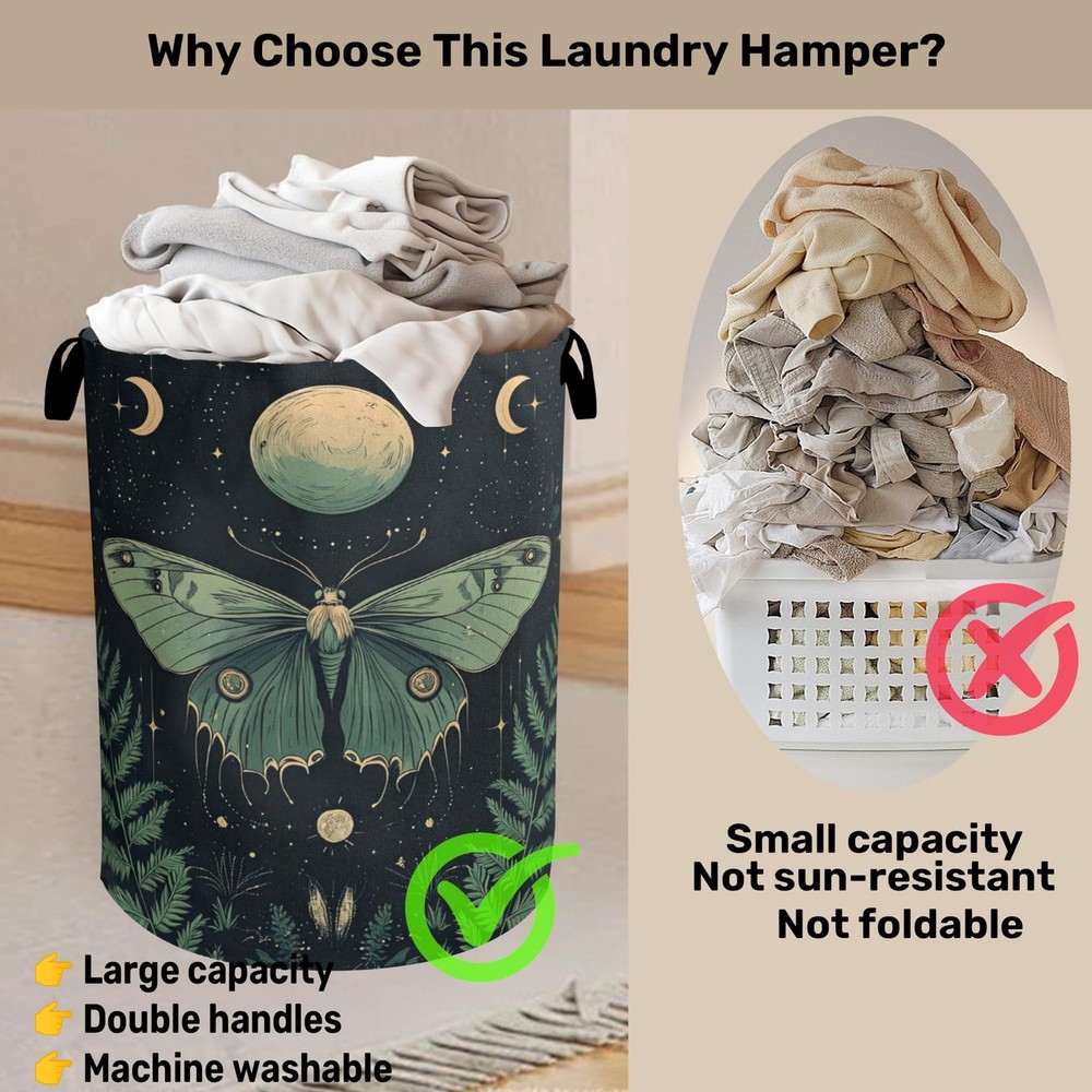 Gothic Moon Moth Foldable Laundry Hamper - Waterproof Fabric Storage Basket w...