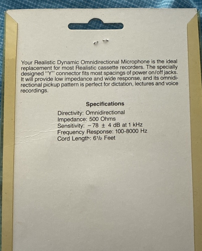 Realistic 33-2001A Dynamic Mike Cassette Recorder Microphone