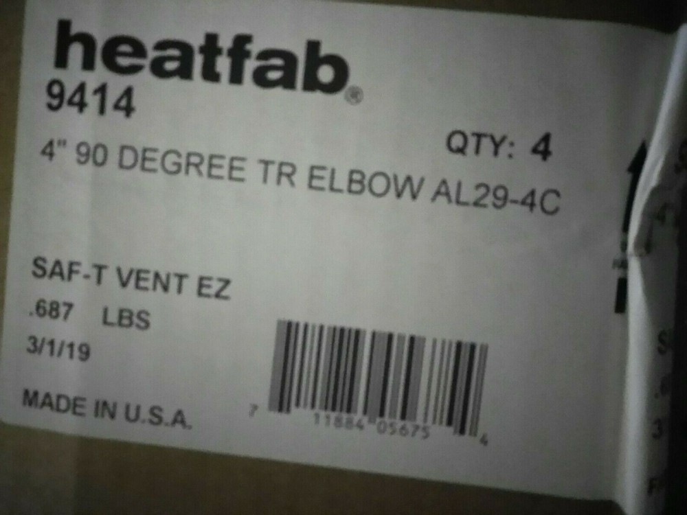 NEW Heat-Fab 9414 SAF-T Vent EZ Seal 4" Stainless connector