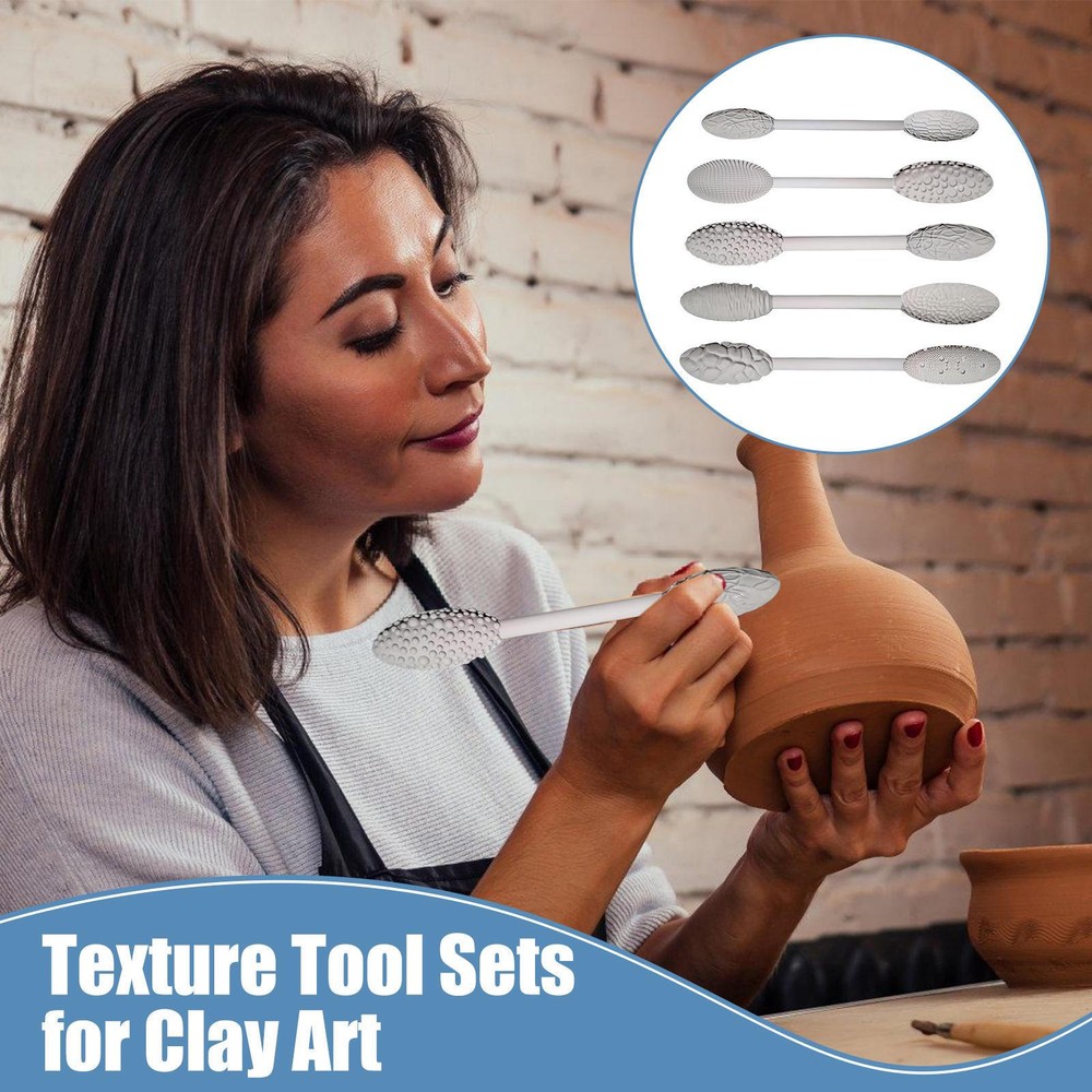 5pcs Texture Tool Sets For Clay Art Double-Ended Pottery Roller Sculpting Kit