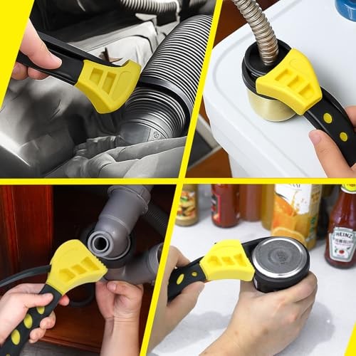 2 Pcs Adjustable Rubber Strap Wrench Set for Jar Opening, Oil Filter Yellow