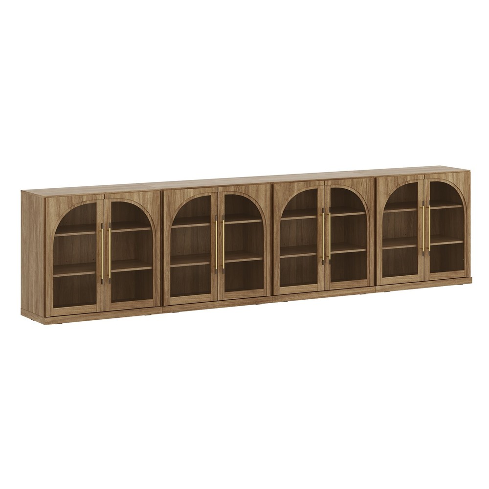 Set of 4 Modular Sideboard with Storage, Camel/ Ebony