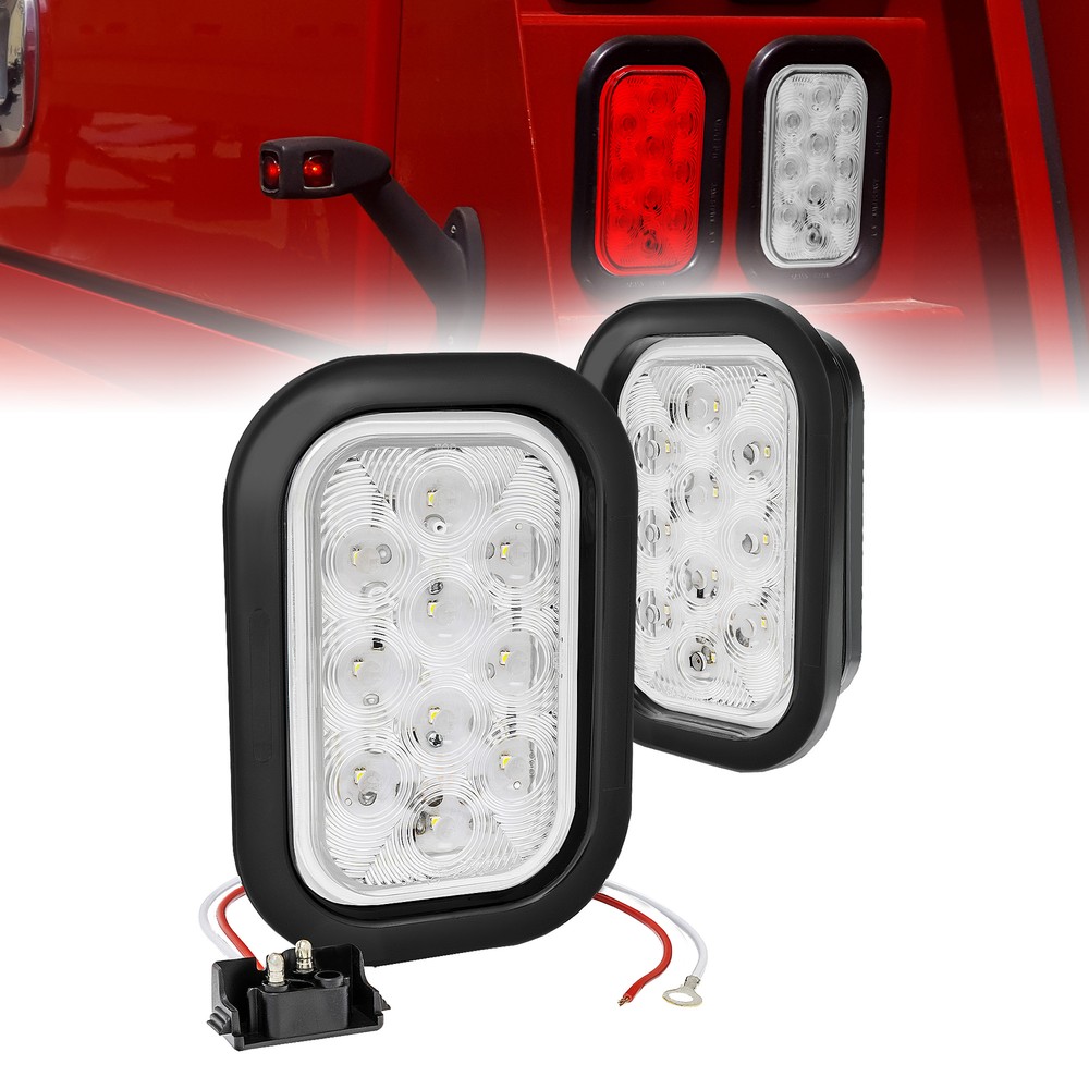 2pc White 5" x 3" Rectangular LED Tail Light DOT 80 Inch Trailer Tow Truck