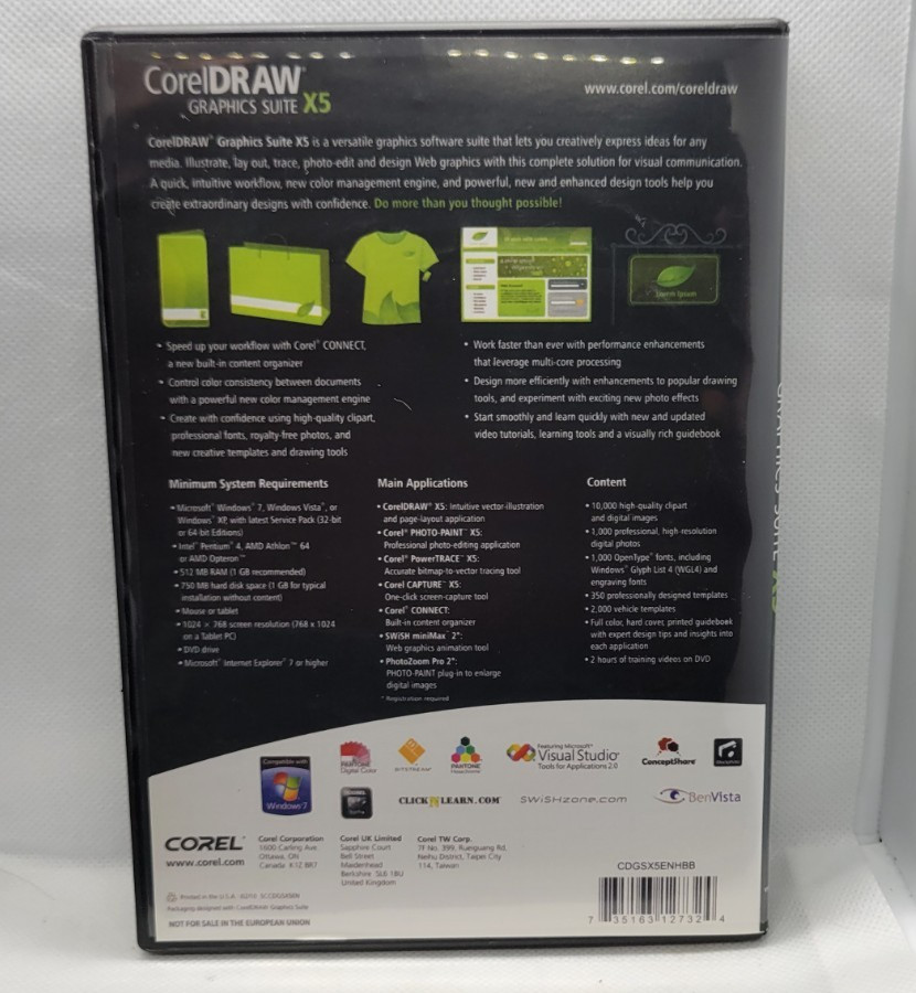 CorelDRAW Graphics Suite X5 PC DVD-ROM 2010 for Windows 7/XP Education Edition