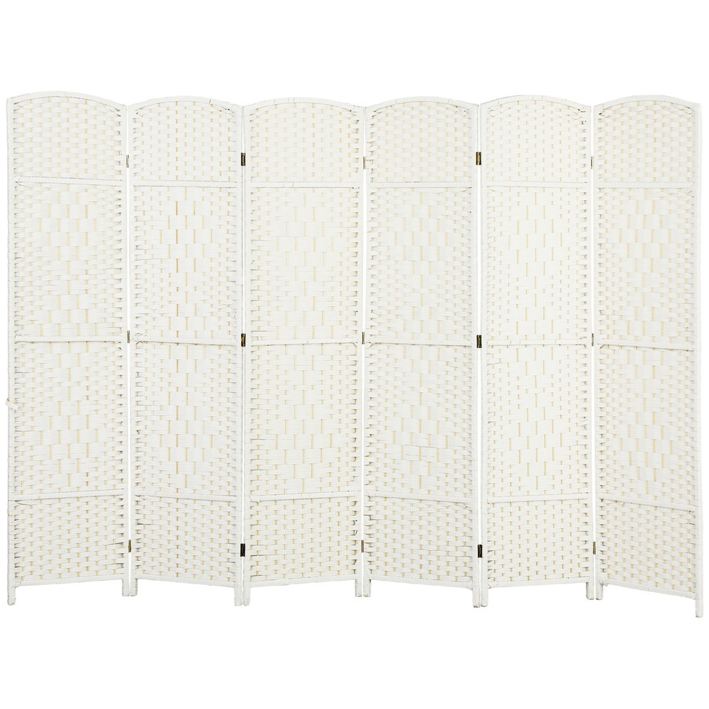 6 Panel Room Divider Hand-Woven Freestanding Partition White