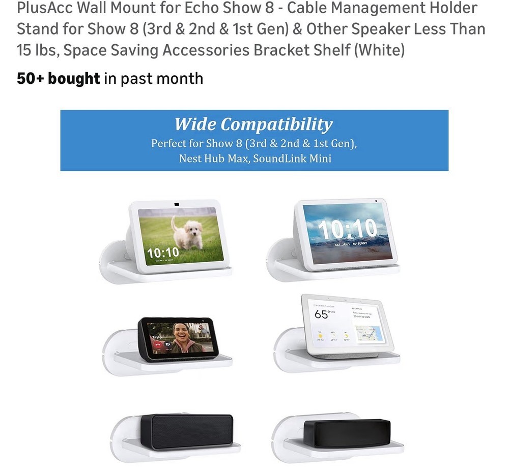 Wall Mount for Echo Show 8 Cable Management White