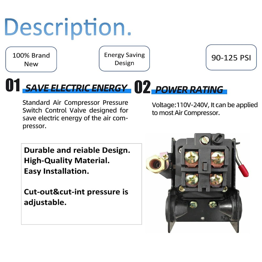 Air Compressor Pressure Switch W/ Unloader Replacement For Craftsman Sears 240V