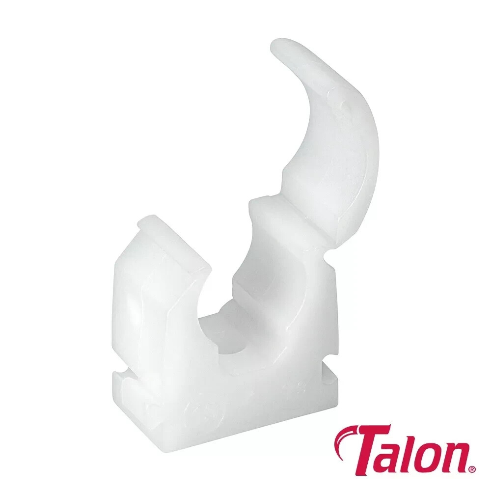 100 x Talon 10mm Single Hinged Pipe Clips Interlocking - White