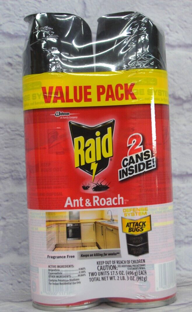 2 RAID ANT & ROACH FRAGRANCE FREE DEFENSE SYSTEM SPRAY BOTTLE  CONTROLS BUGS NEW