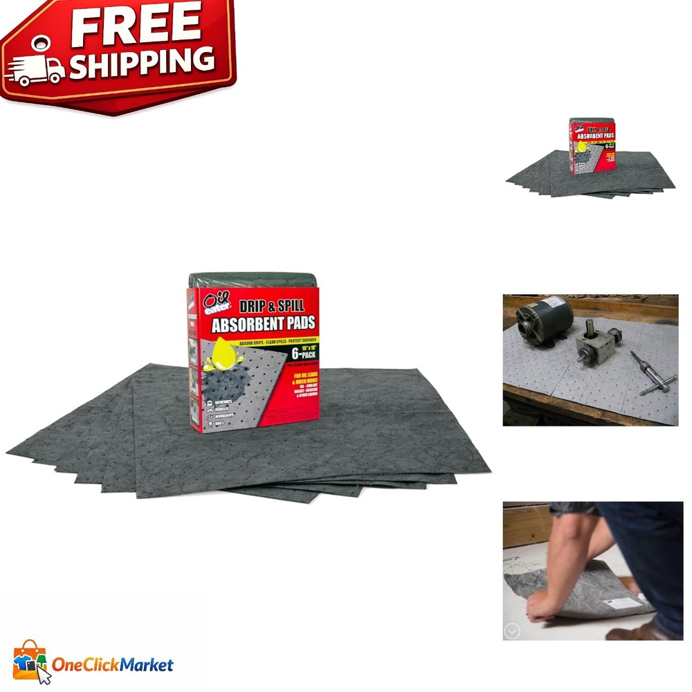 6-Pack Universal Fluid Absorbent Pads - Protect Surfaces & Contain Leaks, Grey