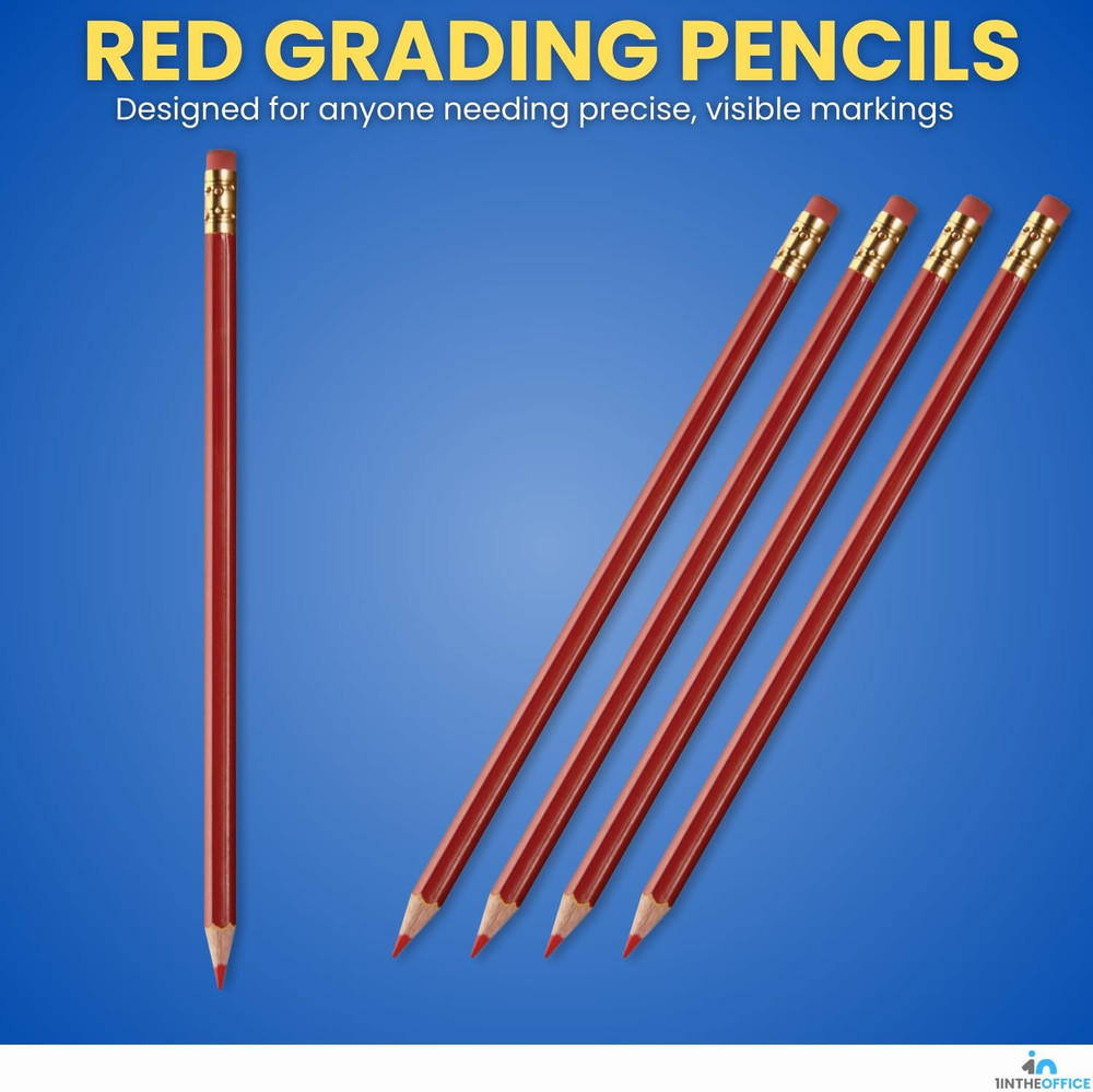 Red Grading Pencils #2 Lead, Red Pre Sharpened Checking Pencils 48 Pack