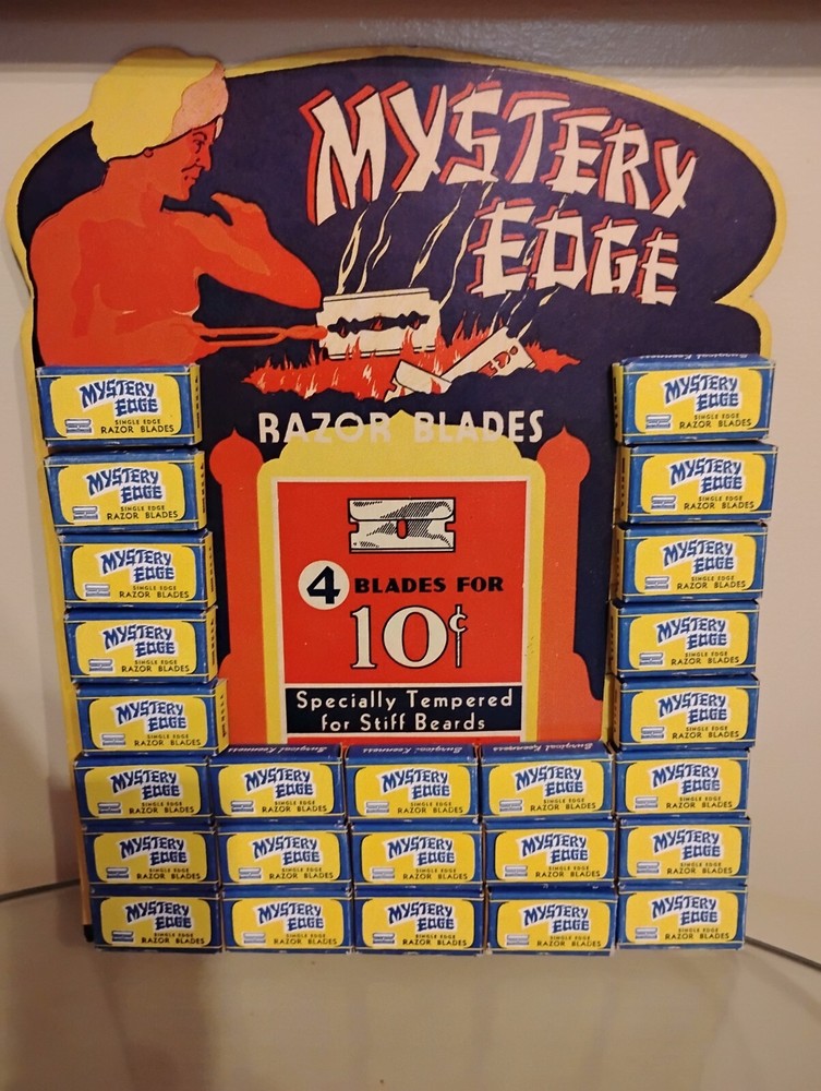 Mystery Edge Razor blades display sign
