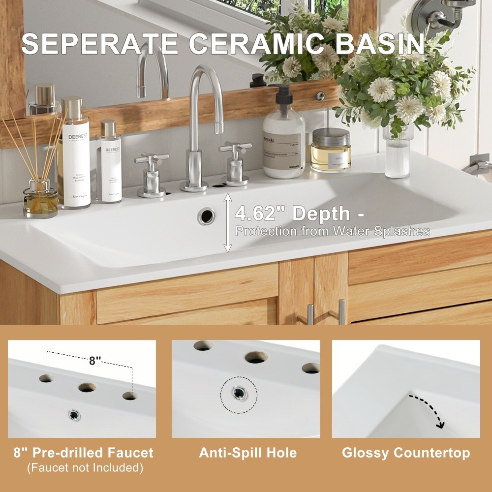 Bathroom Vanity with Ceramic Sink Features 2 Doors and Ample Storage Space
