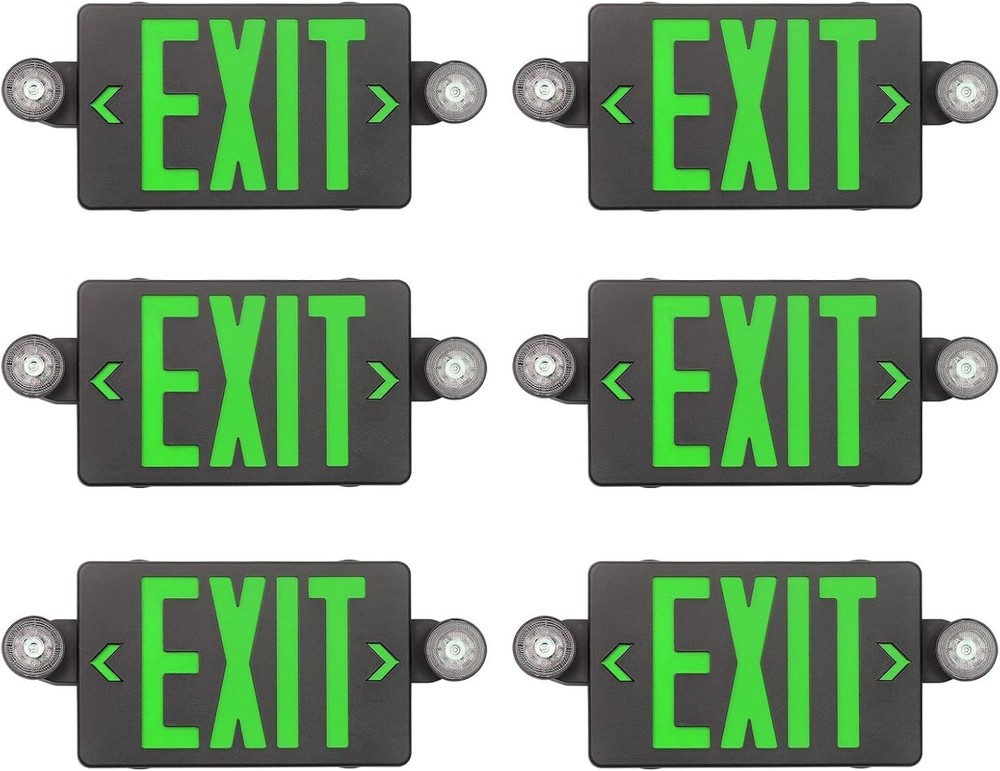 TANLUX 6pk Green Exit Sign with Emergency Lights, LED Emergency Exit Light